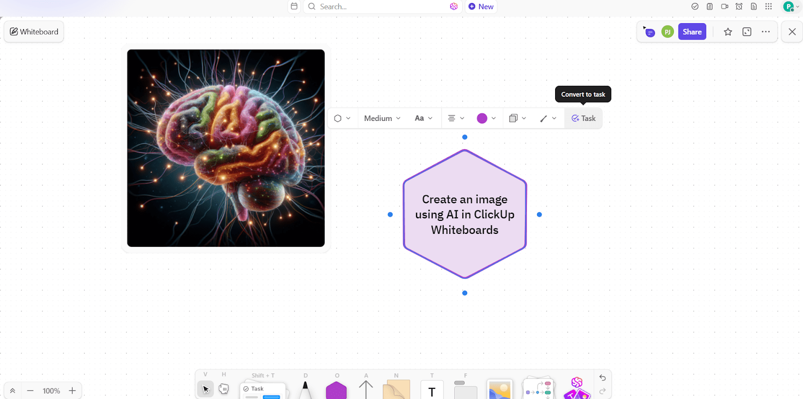 Convert text to tasks directly from Whiteboards with ClickUp Brain