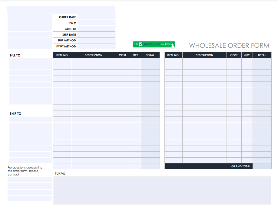 The Smartsheet Wholesale Order Form Template