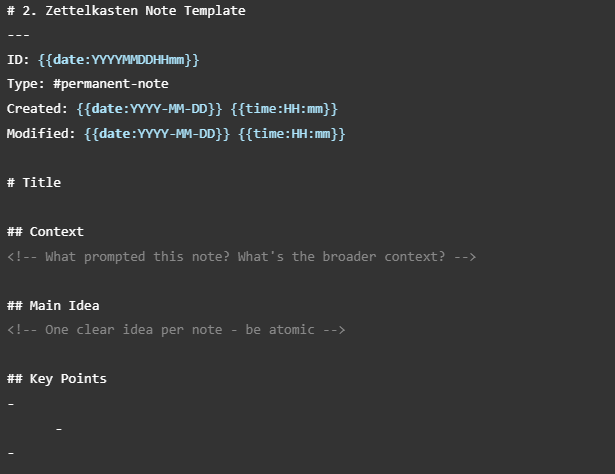 Zettelkasten Note Template : obsidian templates