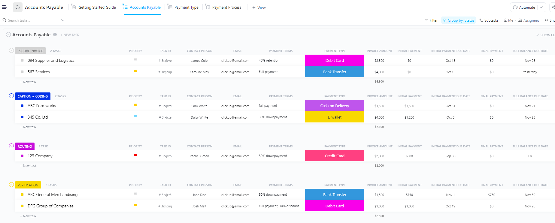 ClickUp accounts payable