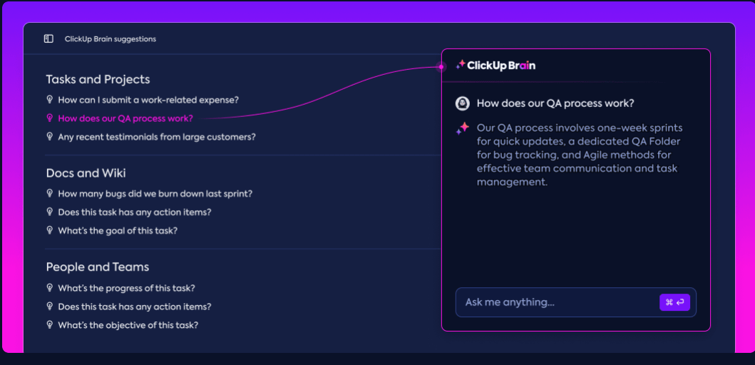 cómo realizar un análisis de tareas con Genere perspectivas a partir de los datos recopilados con ClickUp Brain