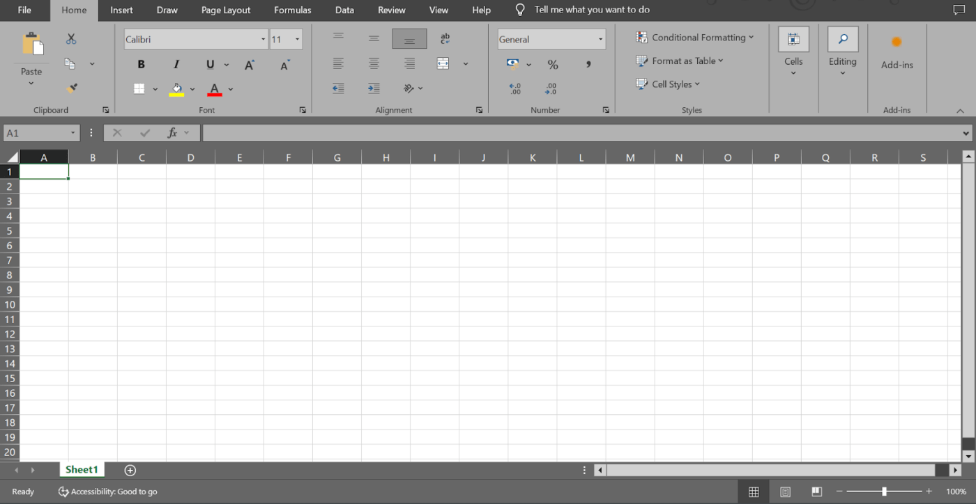 The Excel app will show various tabs, including the Data tab and Page Layout tab : how to make an Excel spreadsheet