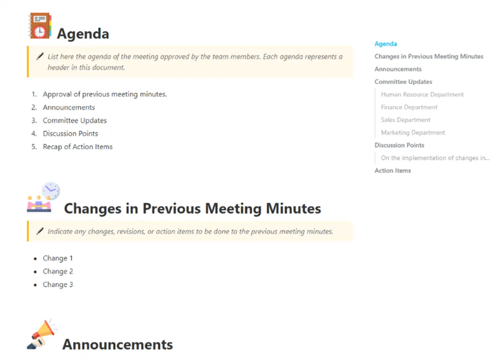 ClickUp’s Meeting Minutes Template