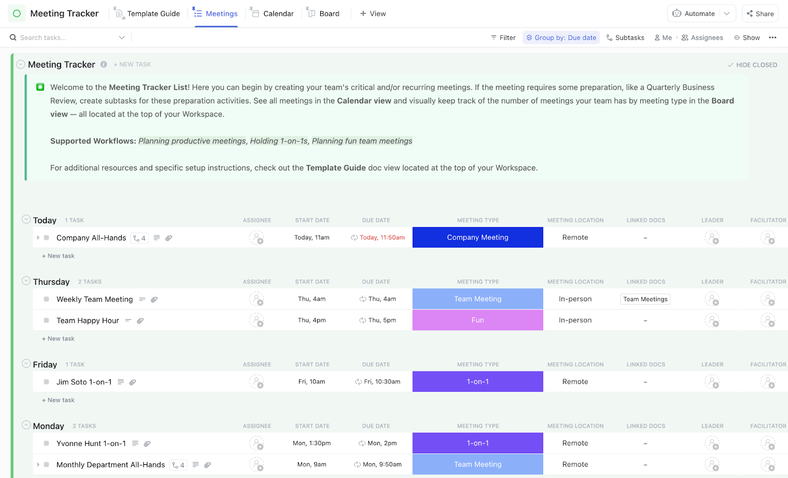 ClickUp Meeting Tracker Template