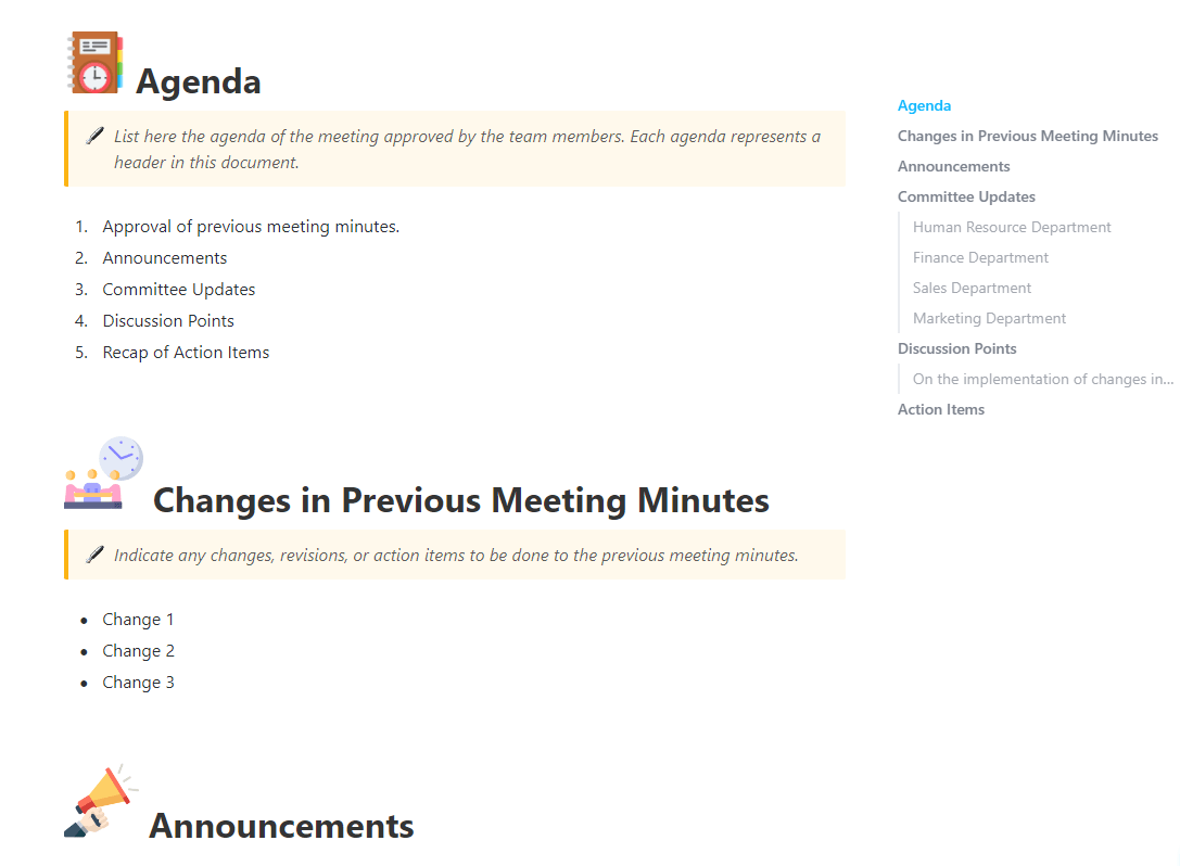 ClickUp Meeting Minutes Template