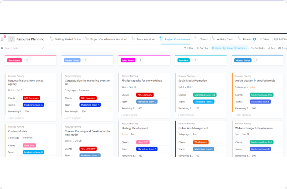 ClickUp’s Resource Planning Template