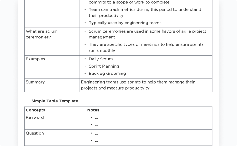 ClickUp's Cornell Notes Template 