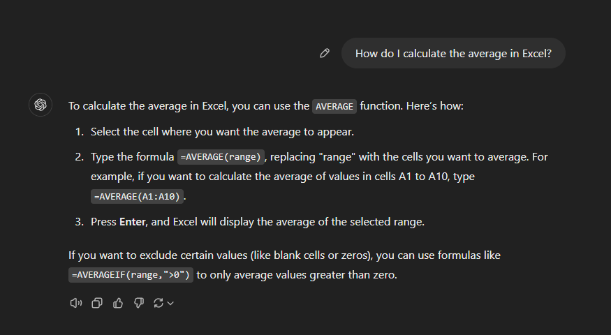 Calculate average in excel prompt: How to Use ChatGPT for Excel