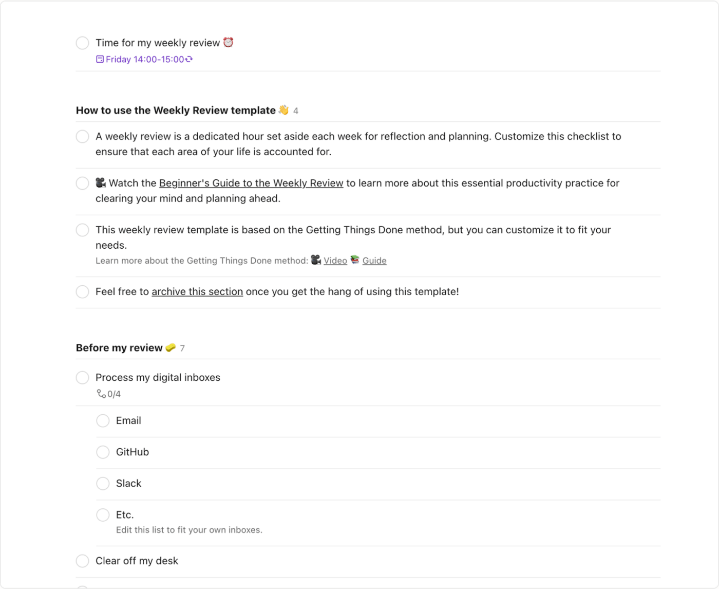 The Weekly Review Template: todoist templates