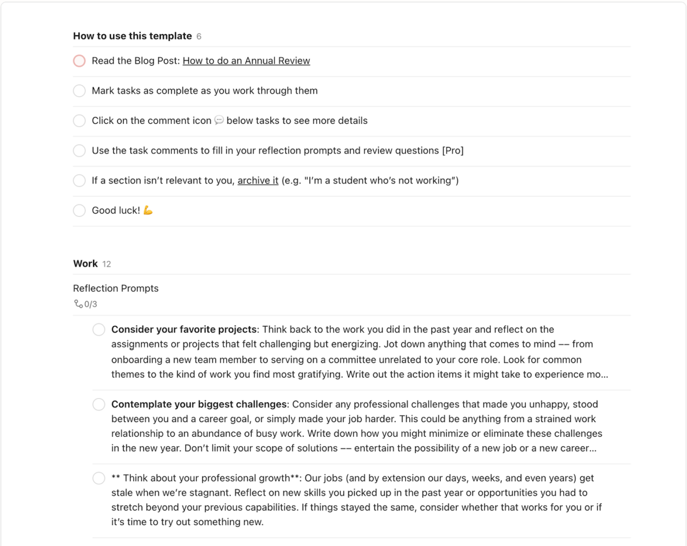 The Annual Reviews Template: todoist templates