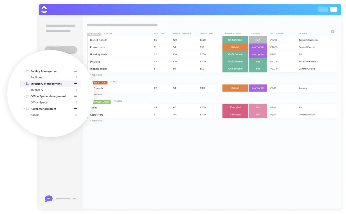 ClickUp's Inventory Management Template