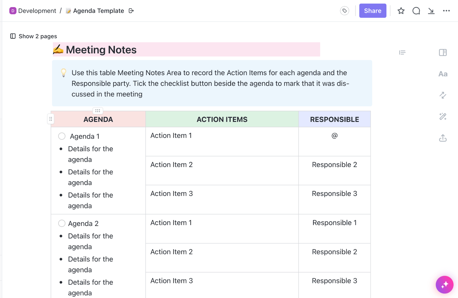 ClickUp Agenda Template