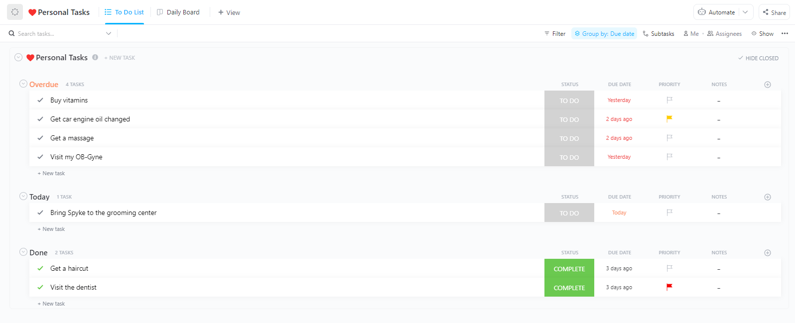 ClickUp’s Daily Productivity Planner Template 