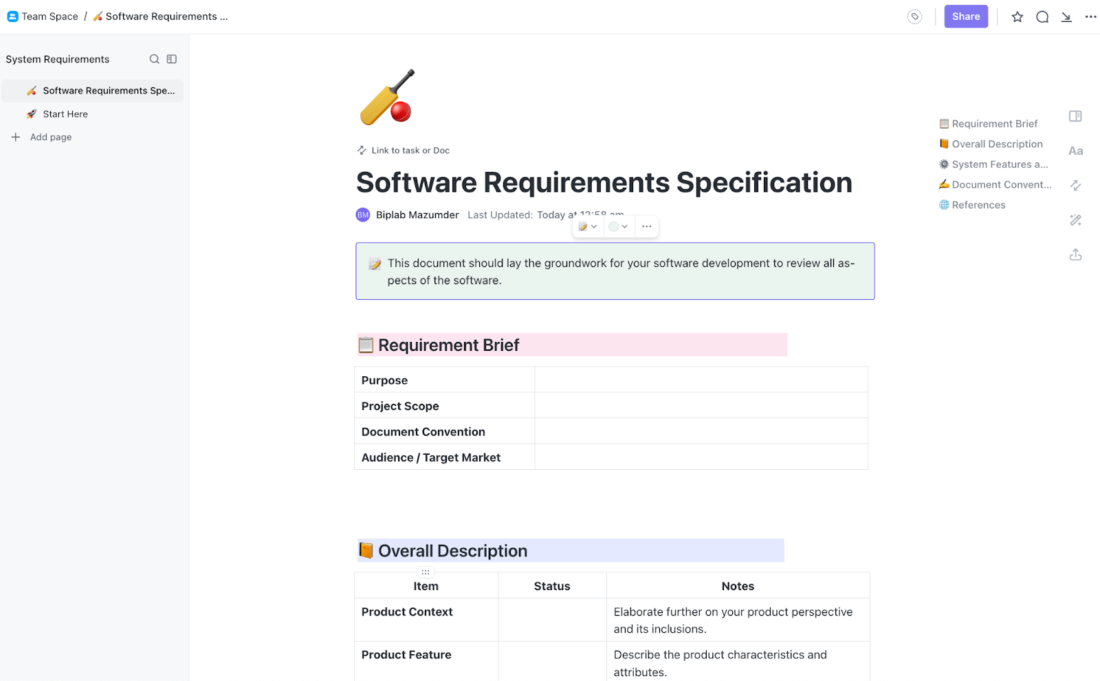 ClickUp System Requirements Template 