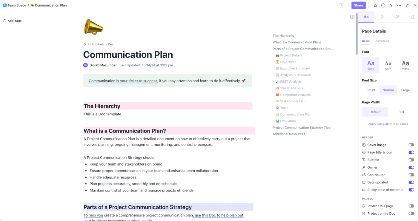 ClickUp Docs: software engineering documentation