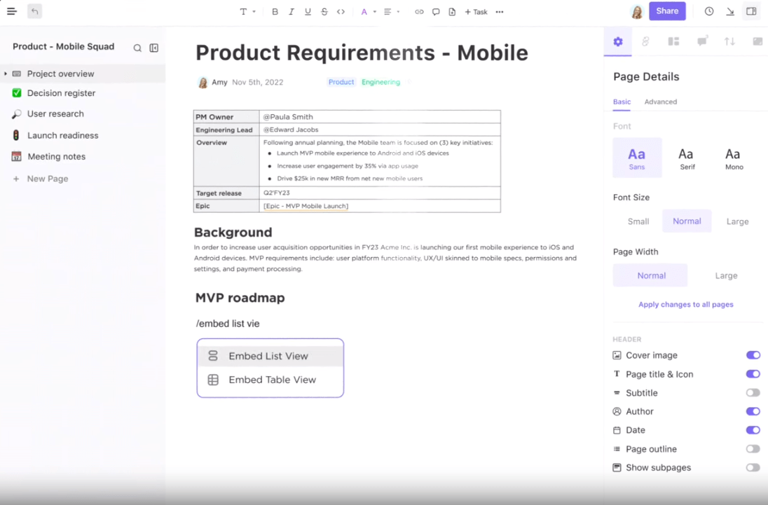 ClickUp’s Product Management Platform for product adoption curve