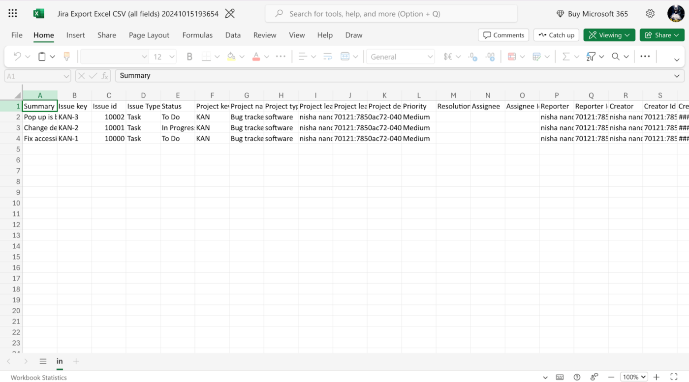 CSV File: how to export jira to excel