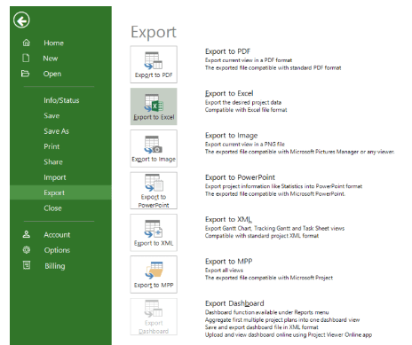 Export Data: how to export ms project to excel
