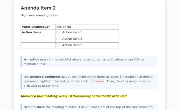 ClickUp's Operations Meeting Minutes Template