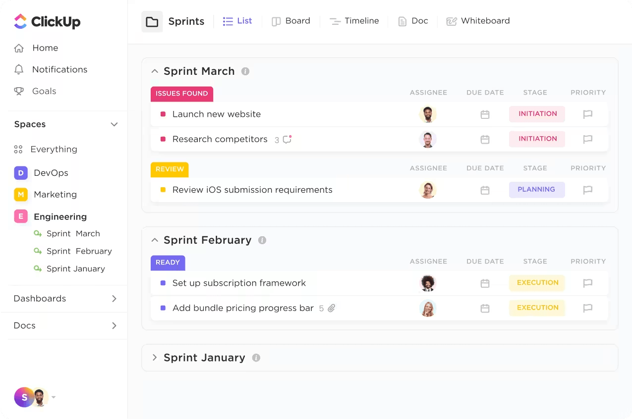 Monthly sprints are an instance of timeboxing, which you can do effortlessly with ClickUp
