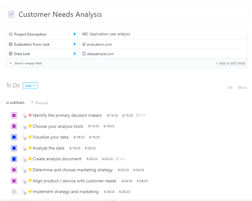 ClickUp Customer Needs Analysis Template