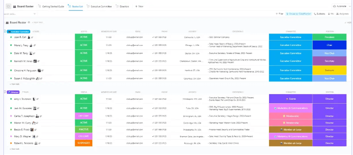 ClickUp Board Roster Template