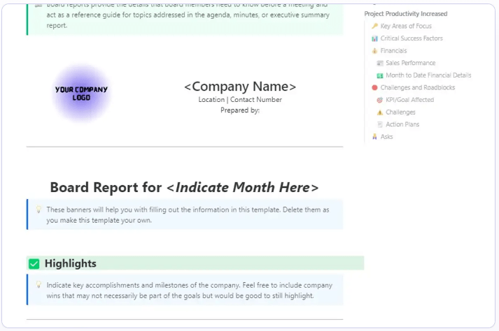 ClickUp Board Report Template