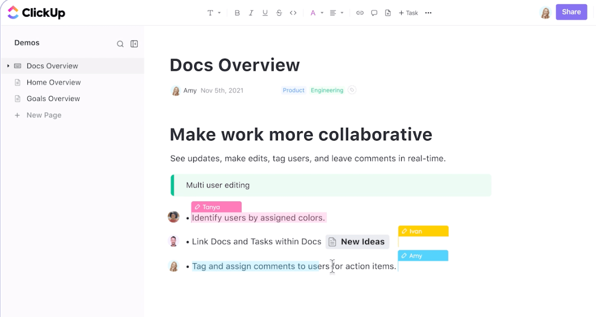 Note down all your meeting takeaways and action items in one place with ClickUp Docs