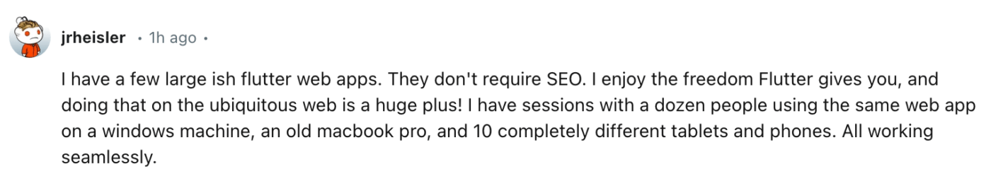 Reddit user comment on flutter