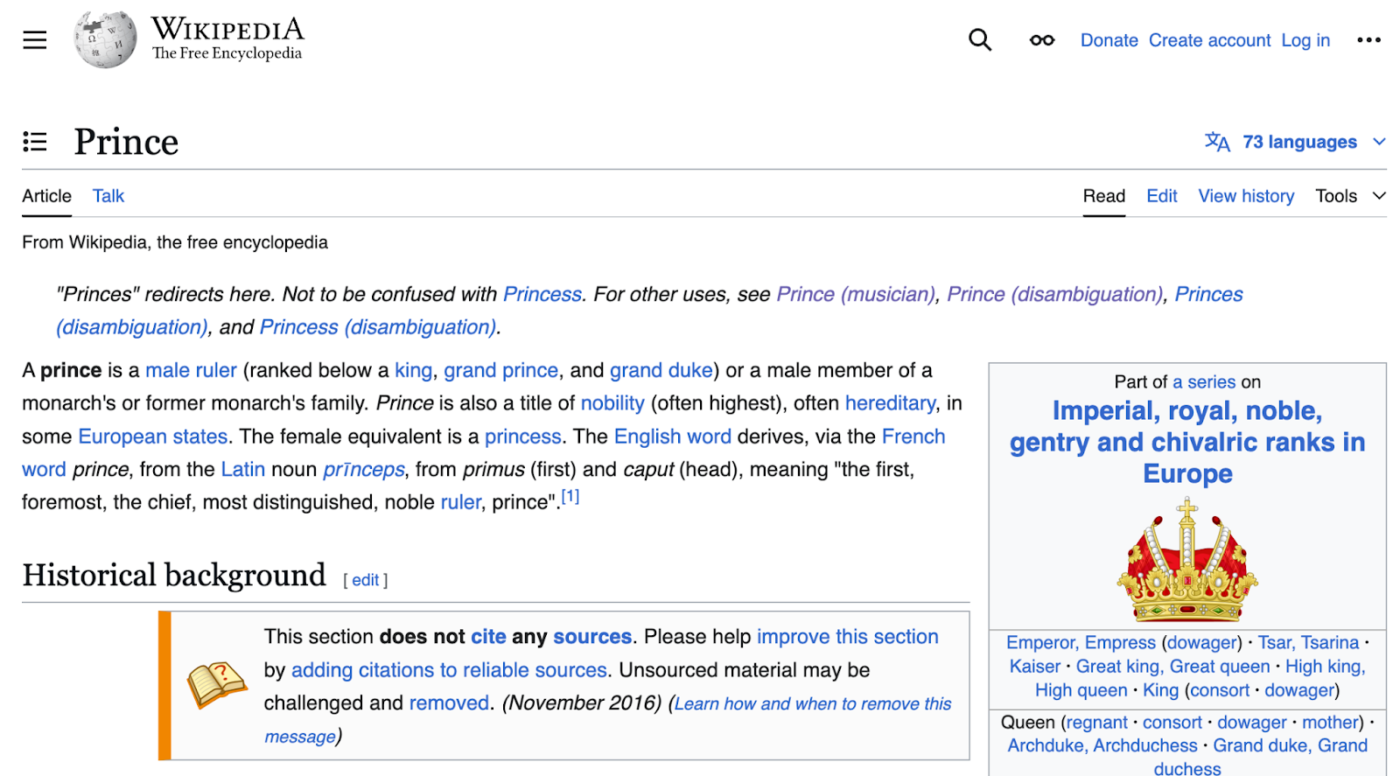 Wikipedia-Seite für Prince