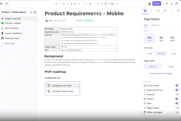 ClickUp’s productivity suite