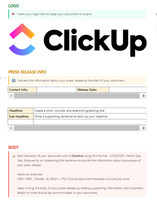 ClickUp Content Writing Template  