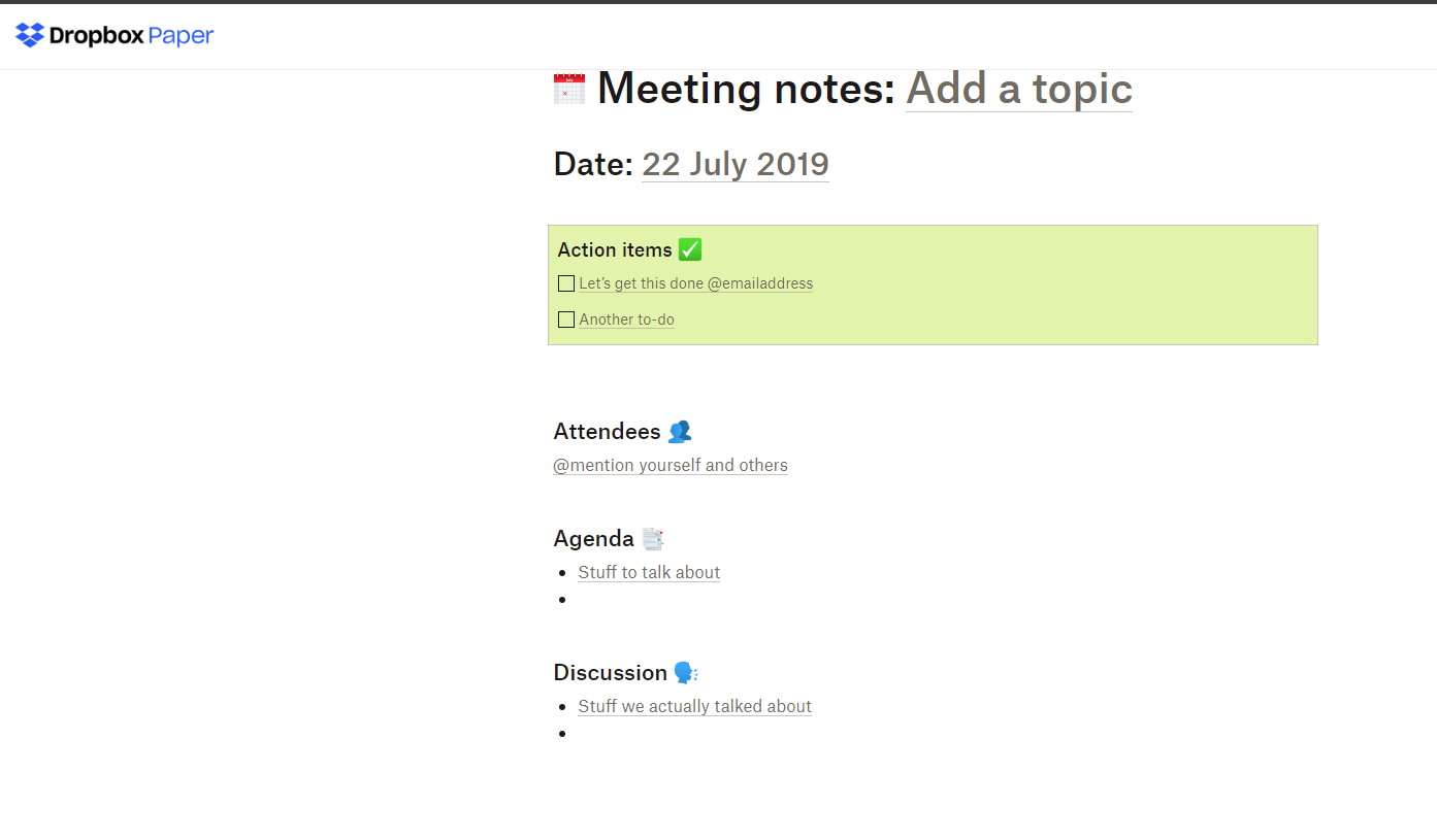 The Dropbox Paper Meeting Notes Template: dropbox paper templates