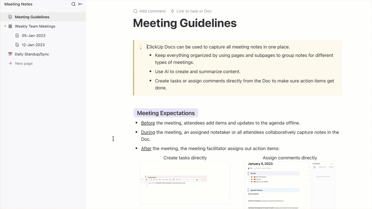 ClickUp Meeting Notes Template