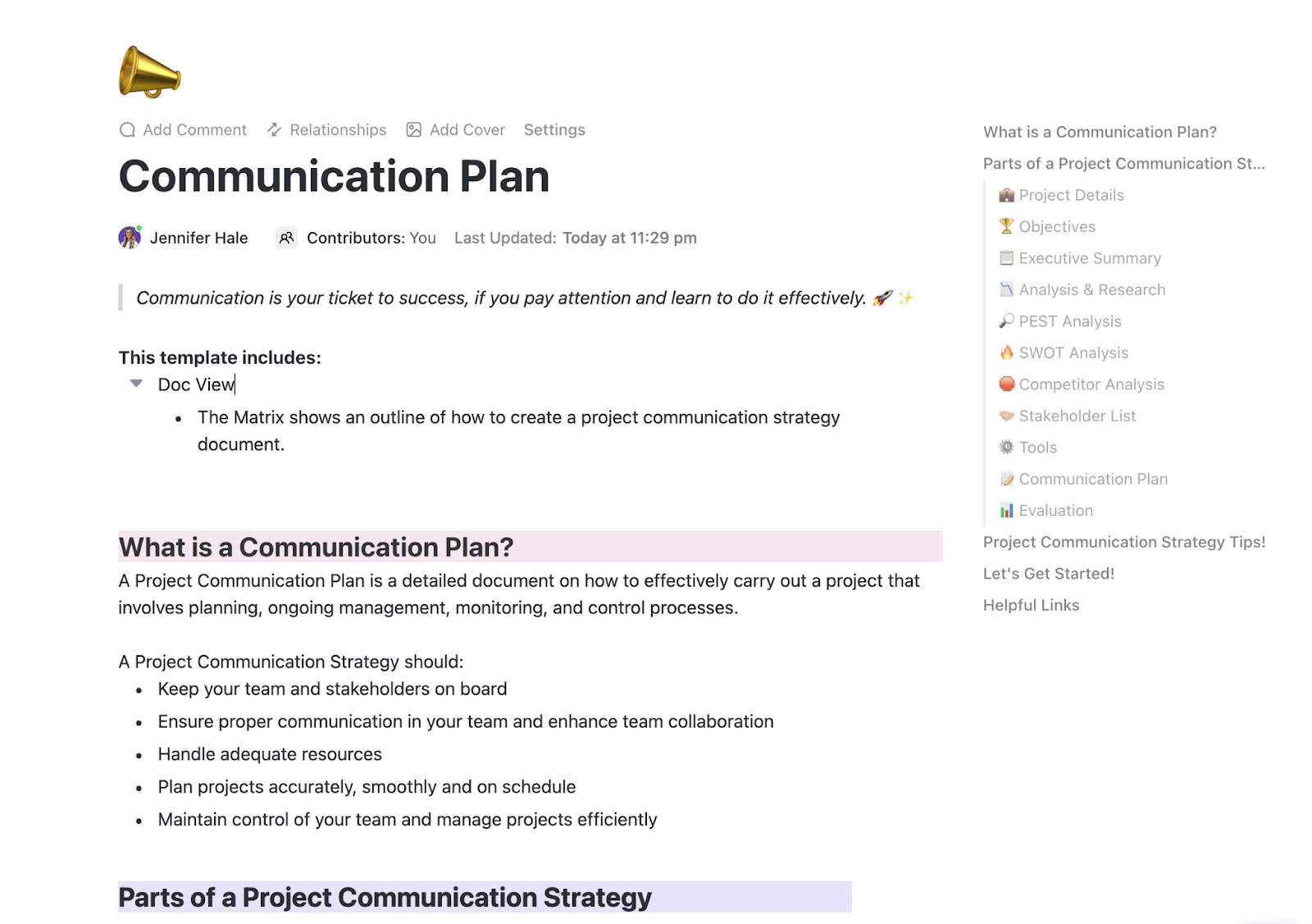 ClickUp Communication Plan Template: dropbox paper templates