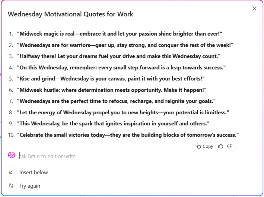 Generate original motivational quotes with ClickUp Brain