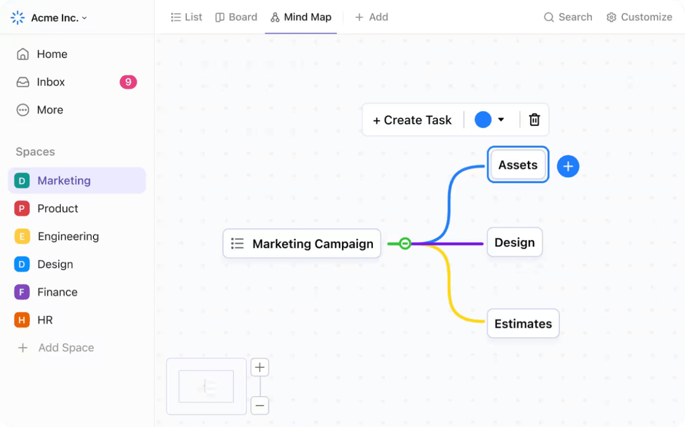 Use ClickUp MindMaps to connect skills and experiences with job requirements