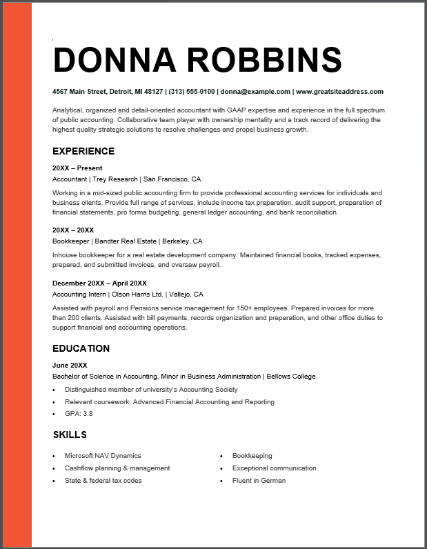 Accounting Chronological Resume Template by Microsoft