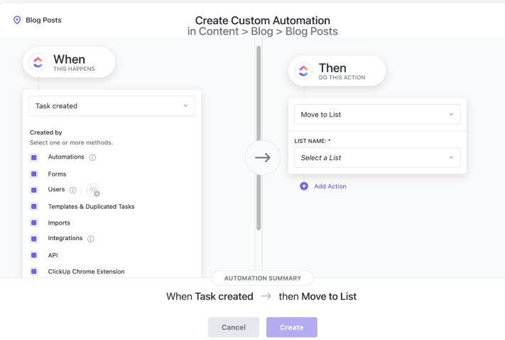 Automazione del flusso di lavoro del copywriting con ClickUp Automazioni