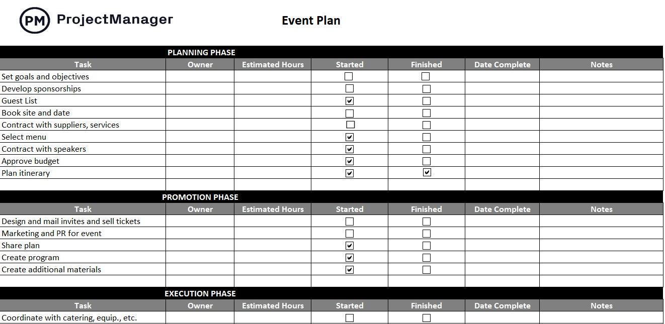 Event Planing Template Excel by ProjectManager