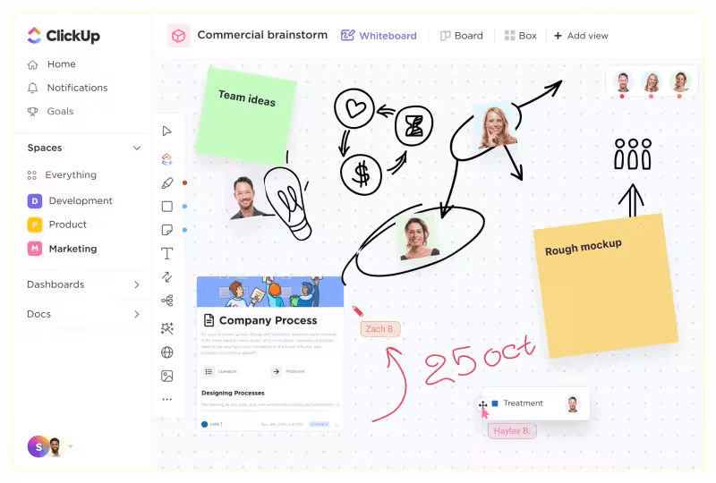 Use ClickUp Whiteboards to create sequence diagrams