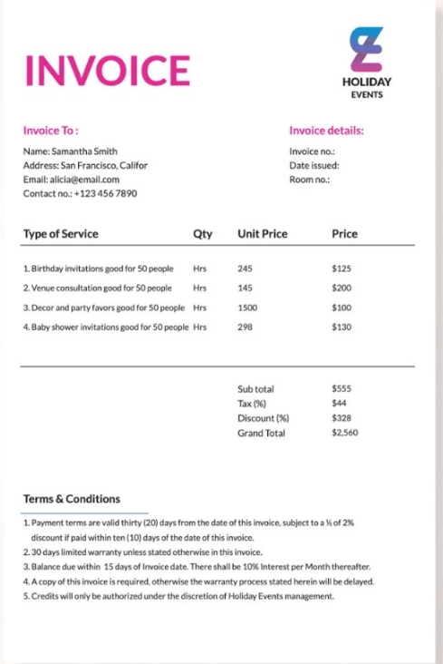 Event Planner Invoice Template by Template.net