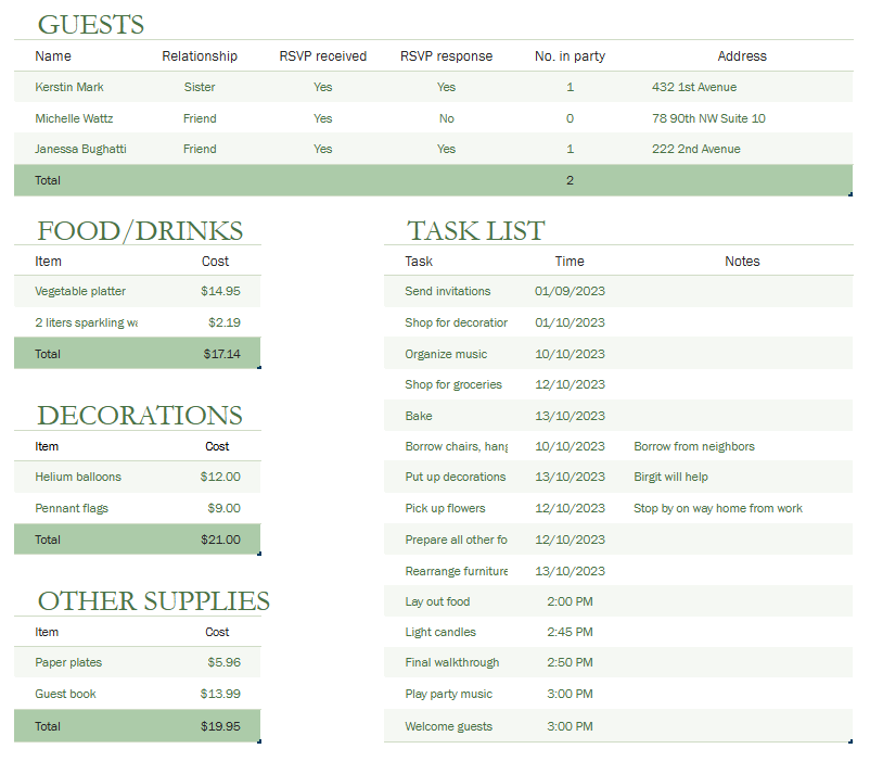 Baby Shower Event Planning Template Excel by Microsoft