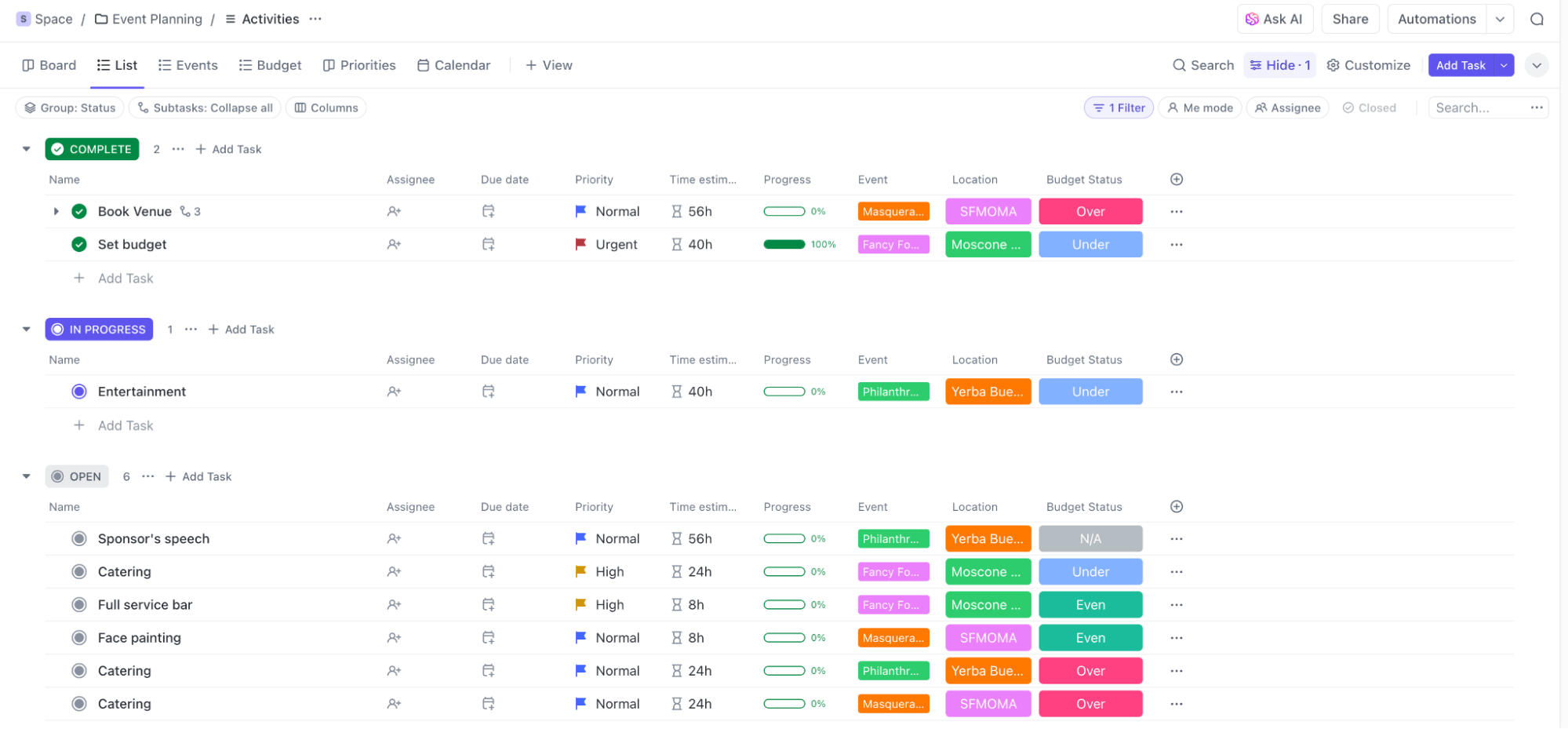 ClickUp Advanced Event Plan Template