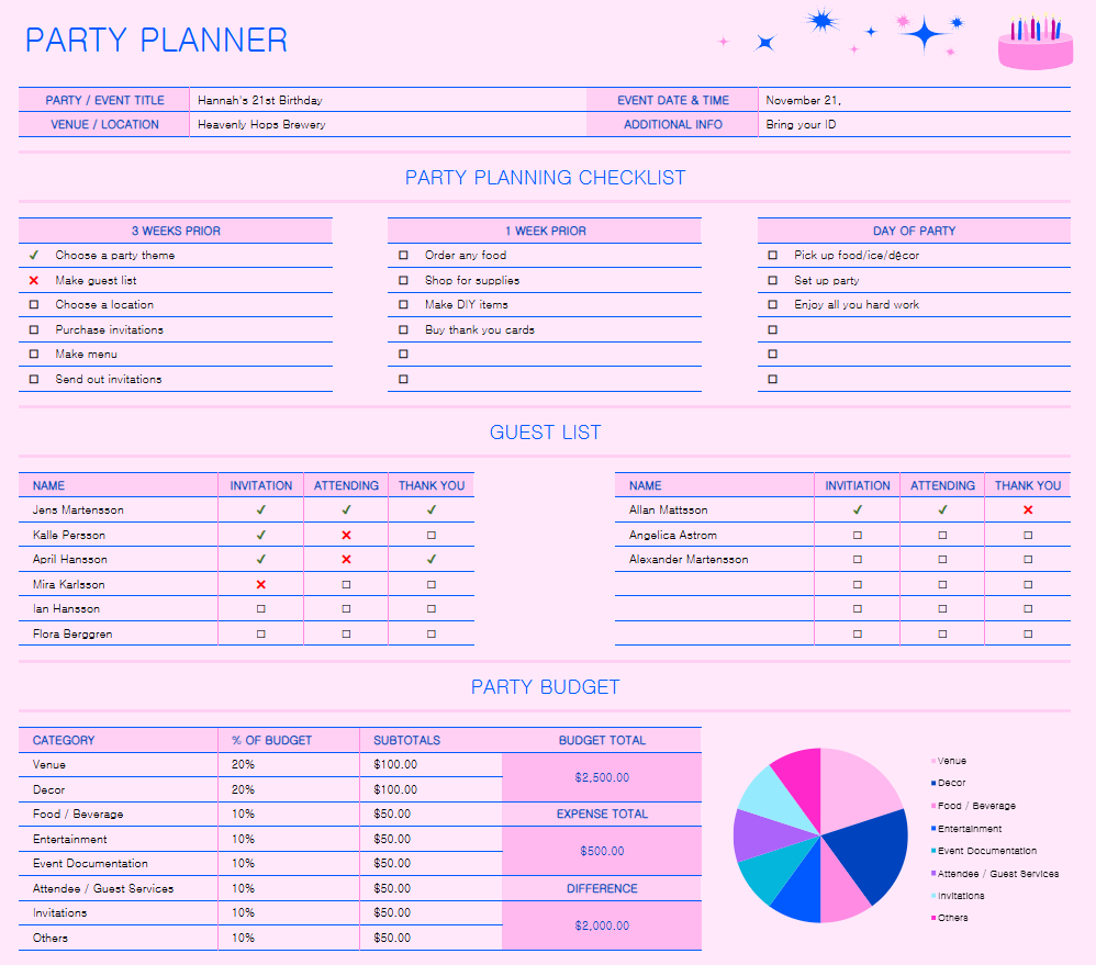 Party Planner and Checklist Event Planning Template Excel by Microsoft