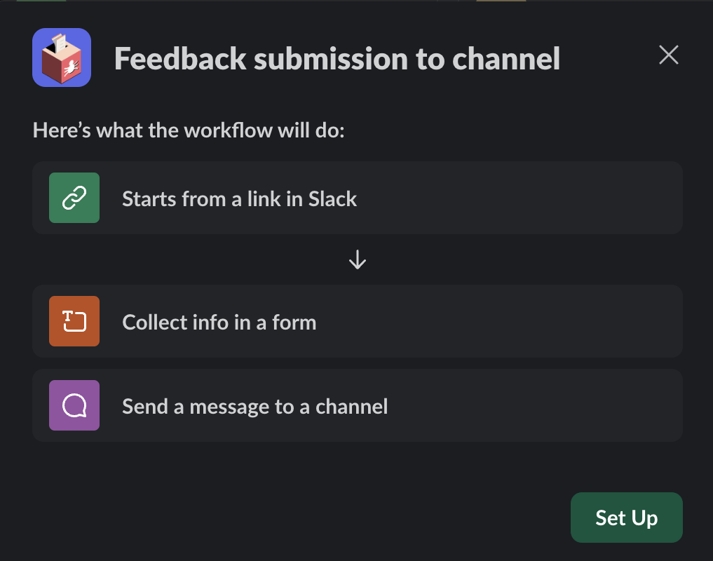 Steps to submit feedback in channel in slack template (s)