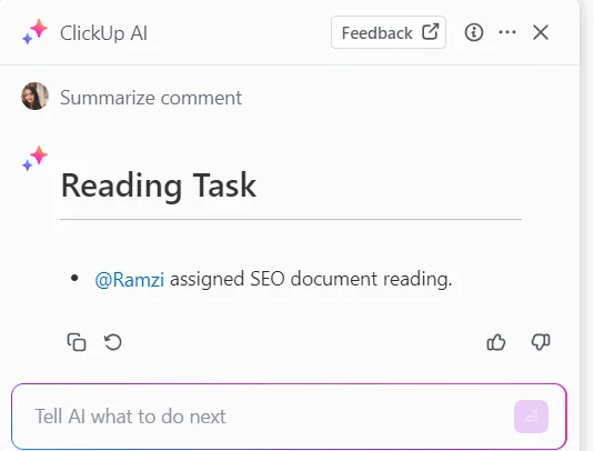 Summarize comments in ClickUp AI