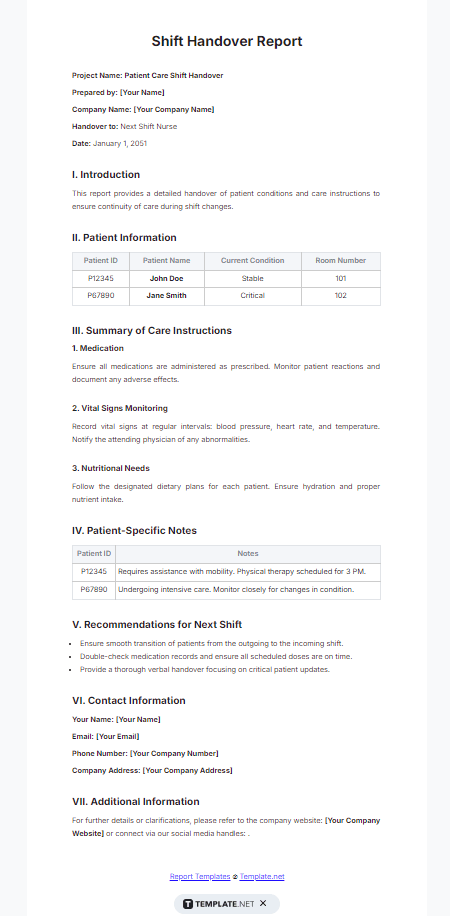 Shift Report Template for handover by Template.Net