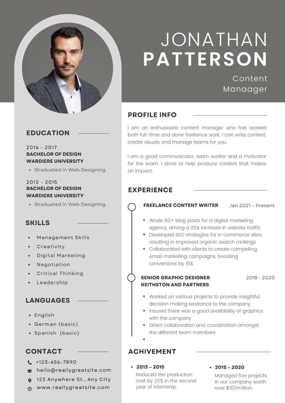 Freelance work resume template by Canva