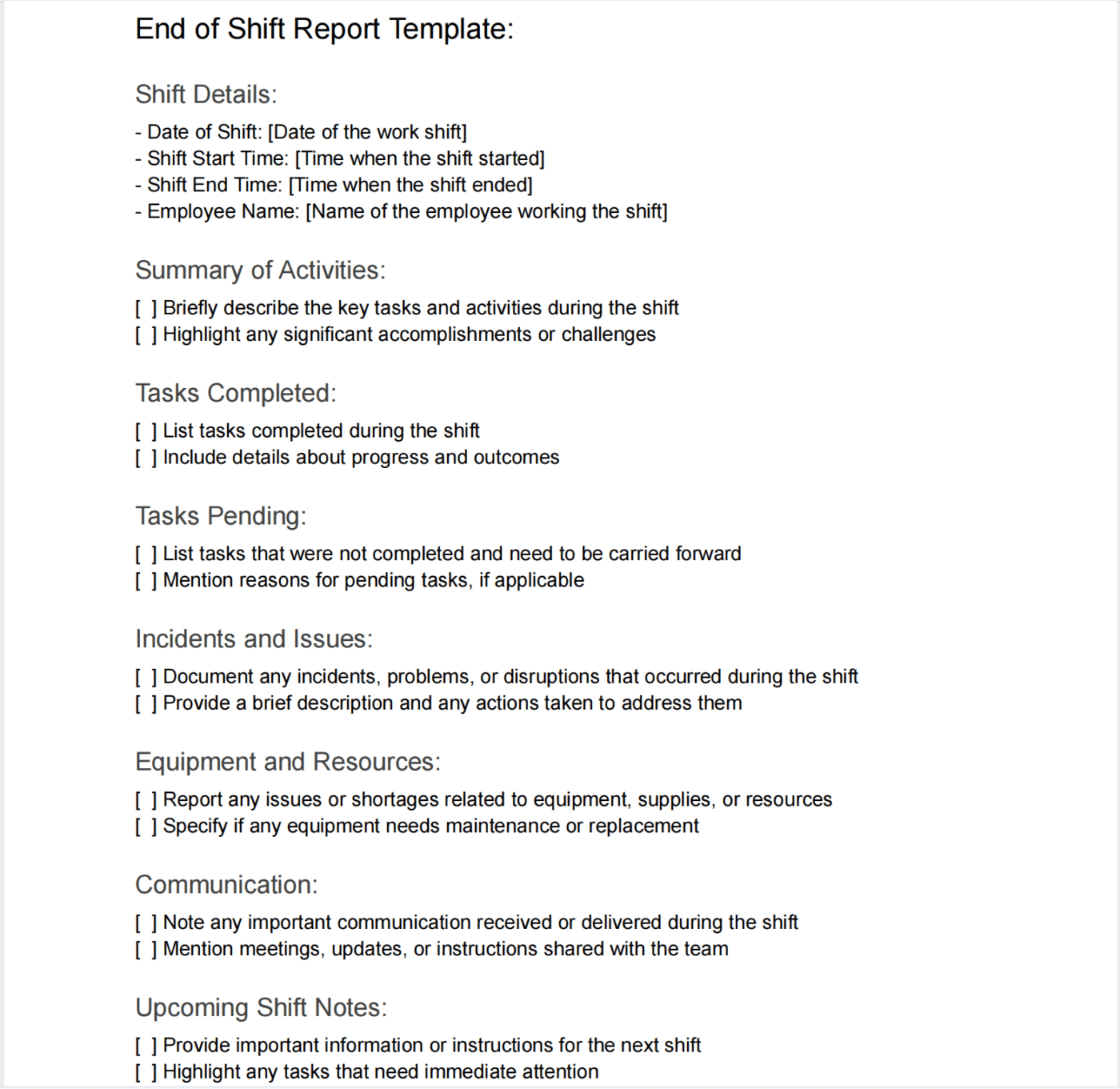 End of Shift Report Template by Connecteam